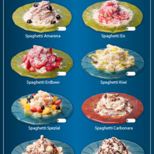 Wetterfestes Banner mit Spaghetti Eis Variationen – blau 2