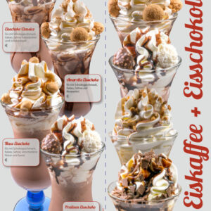 Karte mit Eiskaffee / Eisschokolade Variationen, Format 10,5 x 29,7 cm, Außenseite