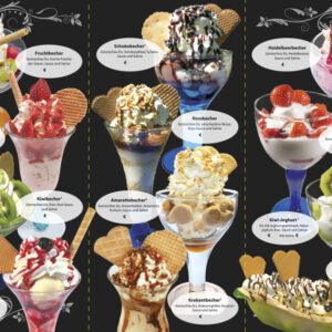 Eiskarte als 6-seitige Wickelfalz, floral schwarz, Innenseite