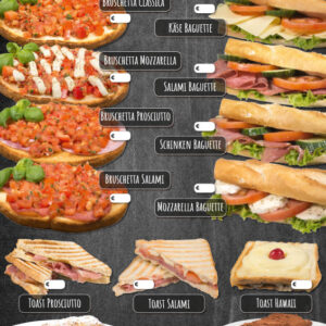 Verschiedene Snacks auf DIN A 1 Banner für Kundenstopper