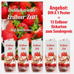 Aktionsangebot: Wetterfestes Banner DIN A 1 +  15 Erdbeer Eiskarten für die Erdbeerzeit