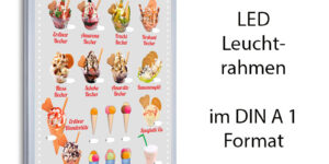 LED-Rahmen mit Motiv Eis zum Mitnehmen - grün-weiße Jalousie