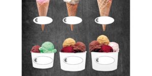 DIN A 4 Aufkleber mit Eisportionen im Stil einer Kreidetafel