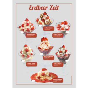 Wetterfestes Banner mit Erdbeerbechern für die Erdbeerzeit